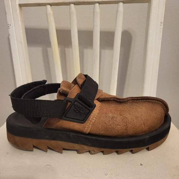 Reebok Beatnic Sandals Shoes Sherpa Brown Suede leather Black trim size 11 - Picture 6 of 12